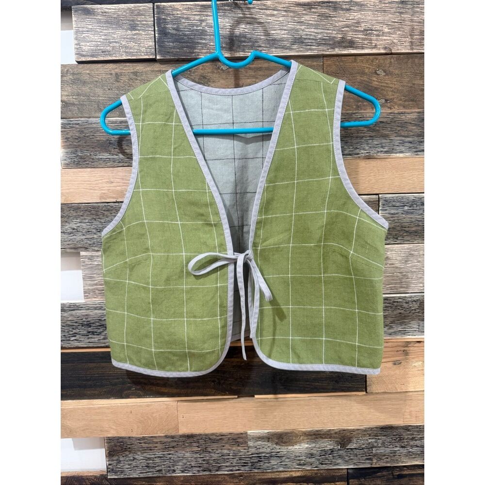 NotPerfectLinen new Ines vest avocado checks/grey checks sz S/M